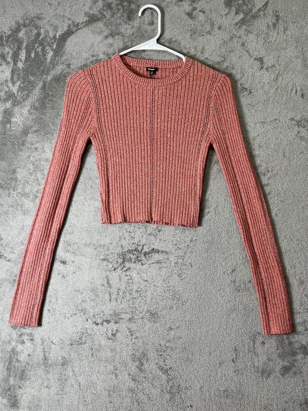 Monrow Coral Cream Ribbed Cotton Cropped Long Sleeve Sweater Top Size XS New
